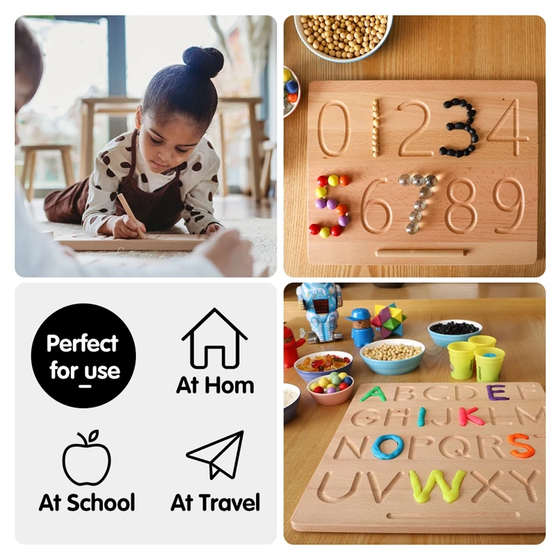 Tablero de trazado Montessori de madera para beb&eacute;, tablero Digital de letras de doble cara, juguetes educativos para la primera infancia, regalo para ni&ntilde;os, 1 ud.-2