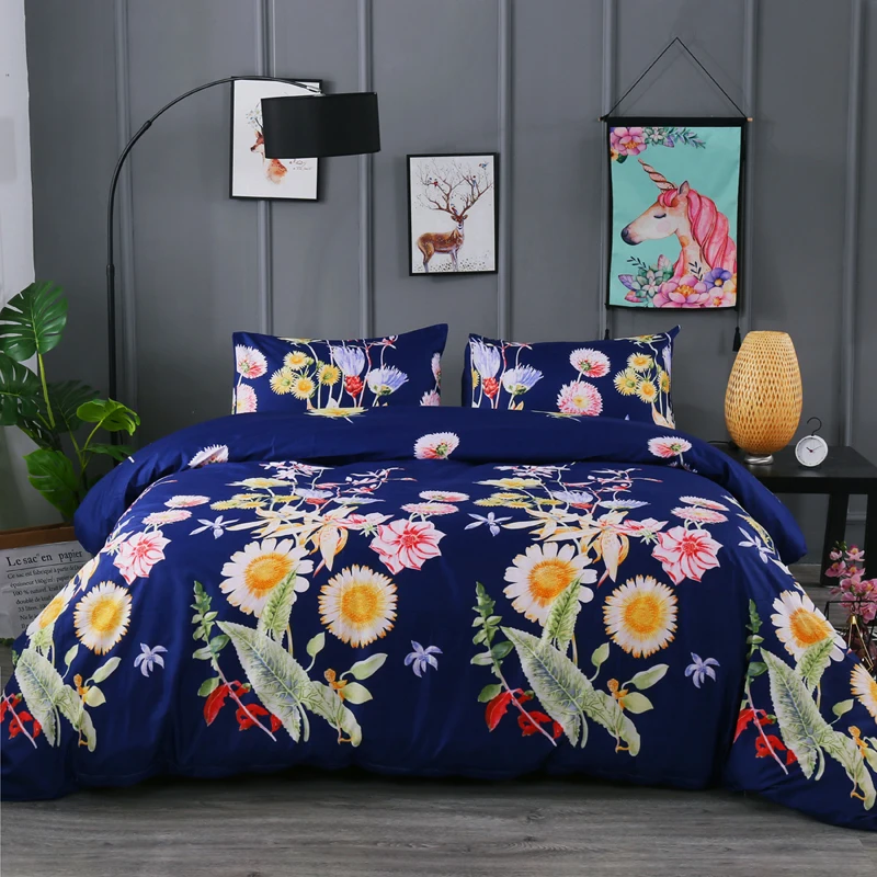 11 Styles Chrysanthemum Geometric Pillowcase + Quilt Cover Polyester Flower Brief Pillow Covers King Size Comforter Set | Дом и сад