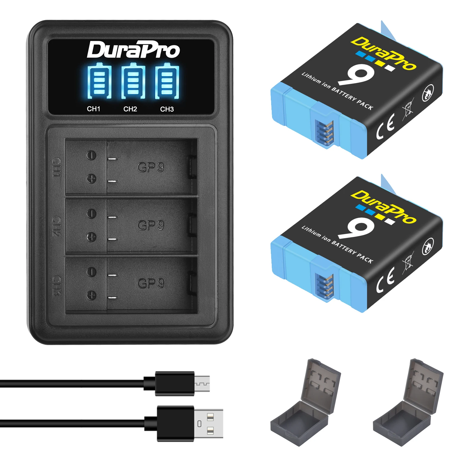 

DuraPro 1780mAH AHDBT-901 Battery+LED 3-Slots Charger with Micro USB Port For GoPro Hero 9 Go Pro 10 Hero 11 Action Cameras