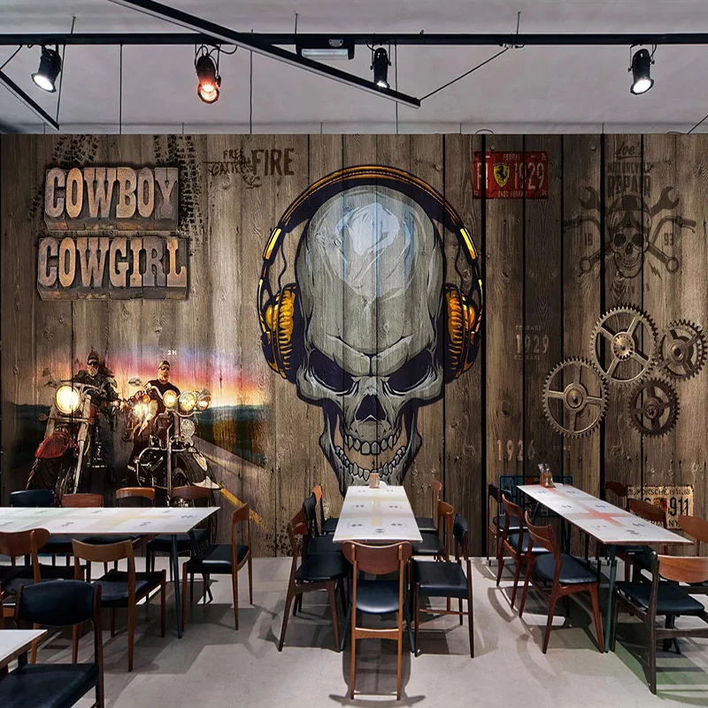 

Custom Photo Wallpaper Retro Machine Wood Board English Letter Murals Restaurant Cafe Bar Club Creative Wall Paper For Walls 3 D