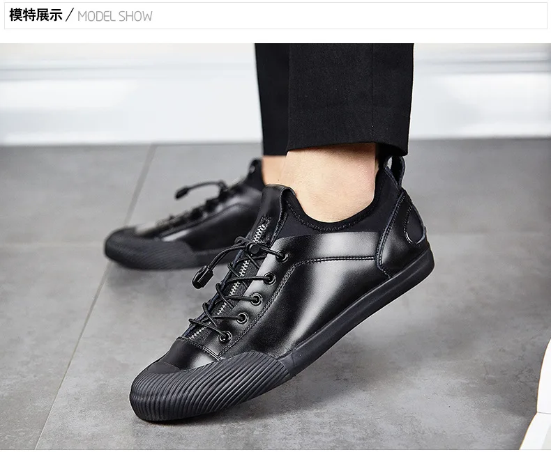 New Men's Leather Casual Shoes Men's British Style Designer Shoes Elastic Band Moccasins Men Loafers Sneakers Black Silver