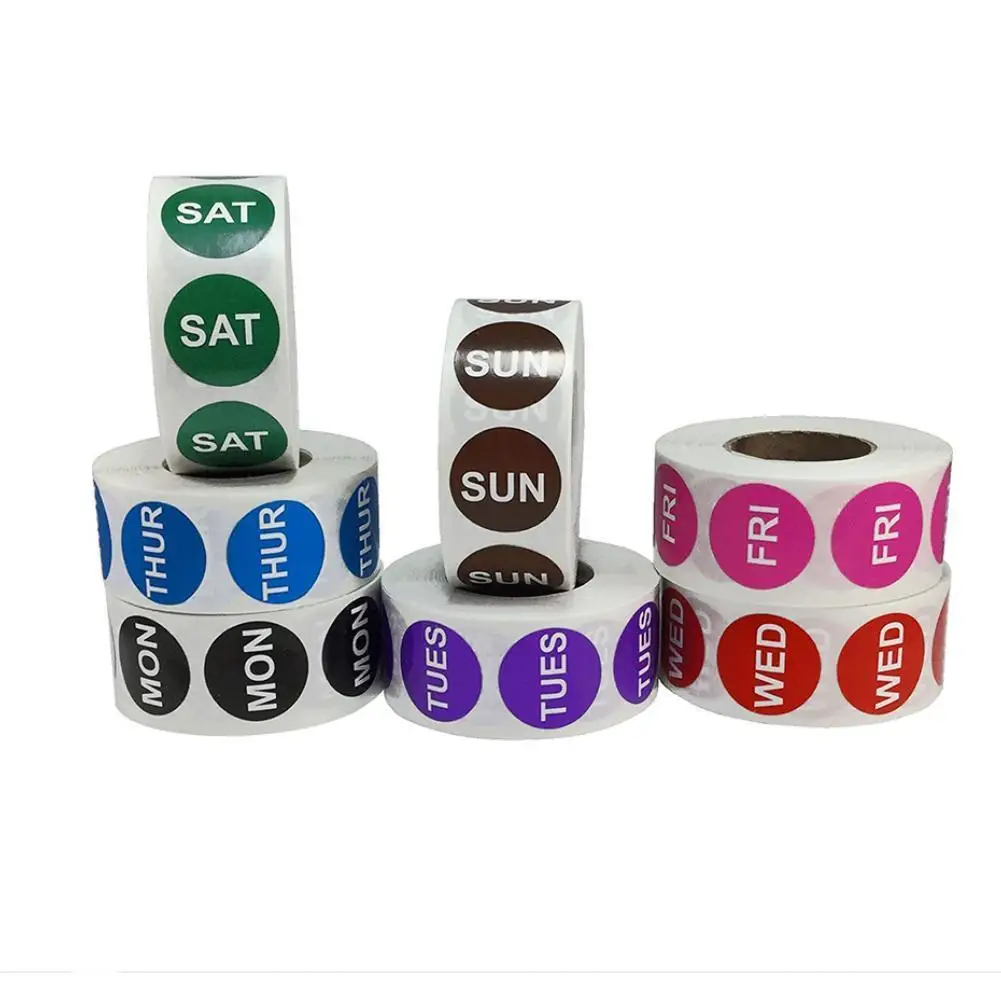 

Day of the week date color coded dot round sticker sticker