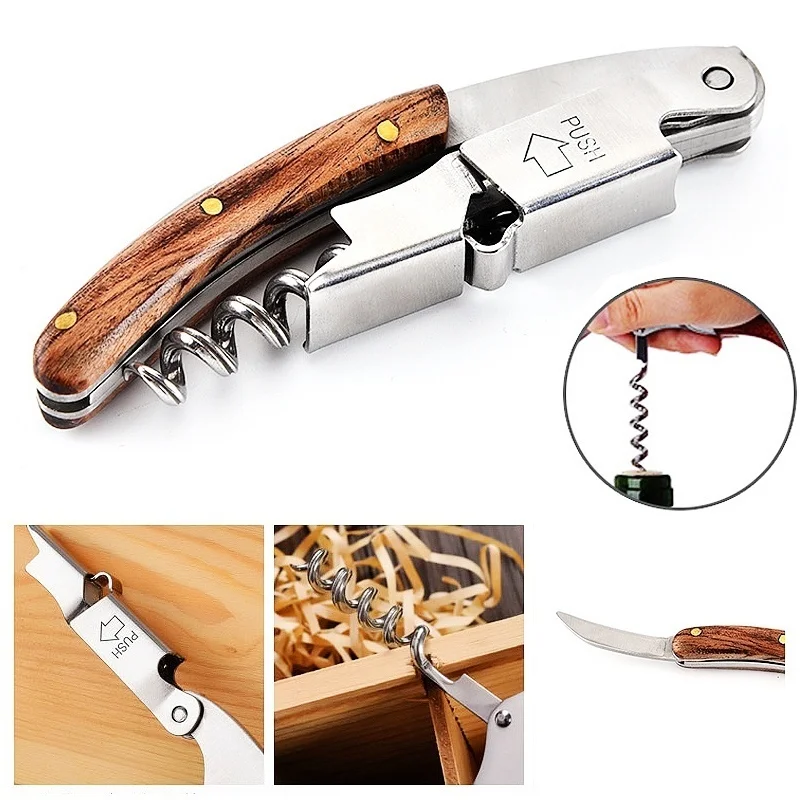 

Wine Bottle Opener Wood Handle Corkscrew Open Easy Stainless Steel Knife Kitchen Multi-function Portable Screw Tool Accessories