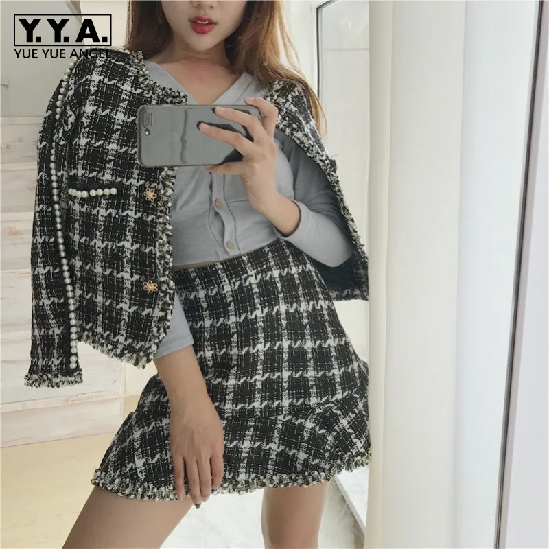 Пикантный женский твидовый мини костюм с юбкой рыбий хвост комплект из двух