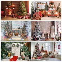 laeacco merry christmas festivals tree gift fireplace curtain wreath party baby interior photo background photography backdrops