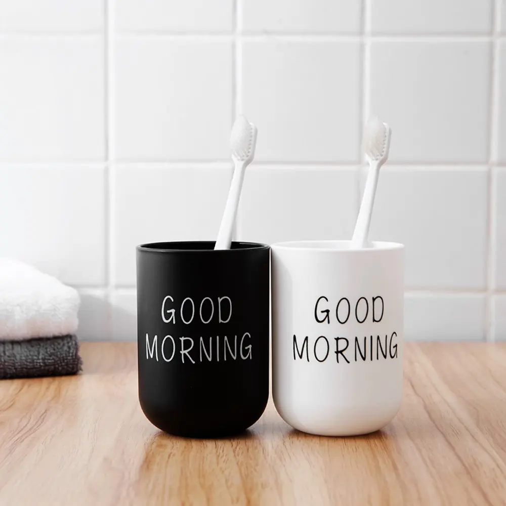 

Bathroom Tumblers Good Morning Cup Round Toothbrush Toothpaste Holder Cup Travel Washing Mouthwash Cup Water Mug Accessories