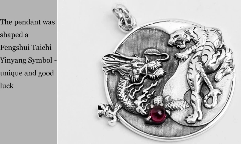 S925 Silver Handmade Dragon Tiger Pendant Necklace 925 Sterling Fengshui Taichi Yinyang Pendant Necklace Good Luck Amulet