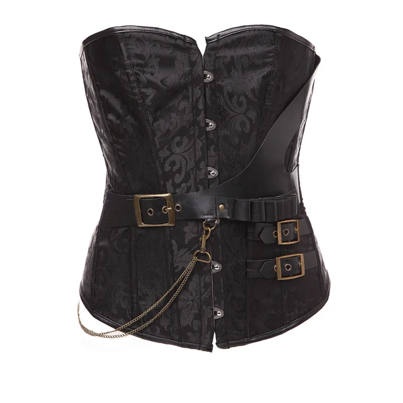 Черный/коричневый Готический корсет Overbust стимпанк костюмы для женщин с пряжкой и