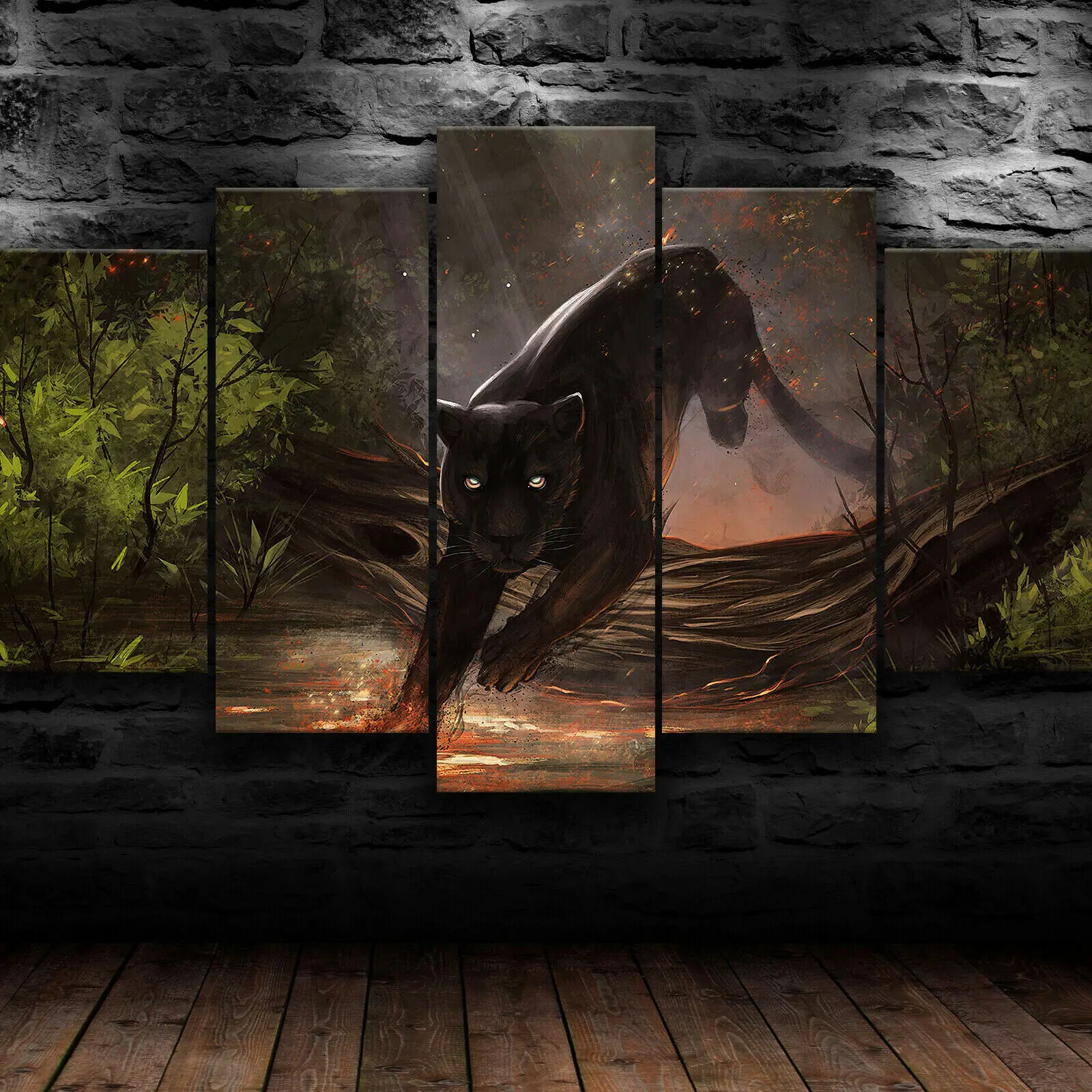 Модульный холст без рамки 5 панелей Ягуар Черная пантера кот HD настенные