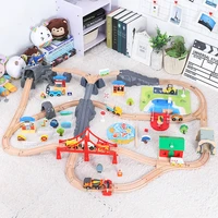 children educational rail car toy compatible with wooden train track and electric car construction site dock zoo rail train set