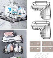 iron bathroom shelf shower wall mount shampoo storage rack holder with suction cup no drilling kitchen corner frame