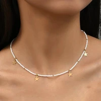 new hot fashion bohemia jewelry white beads chain geometry stars pendant charm necklace gift for women girl x082