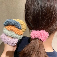 women girls solid fuzzy sheep fur elastic teddy fur hair bands headwear scrunchies hair ties ponytail holder hair accessories