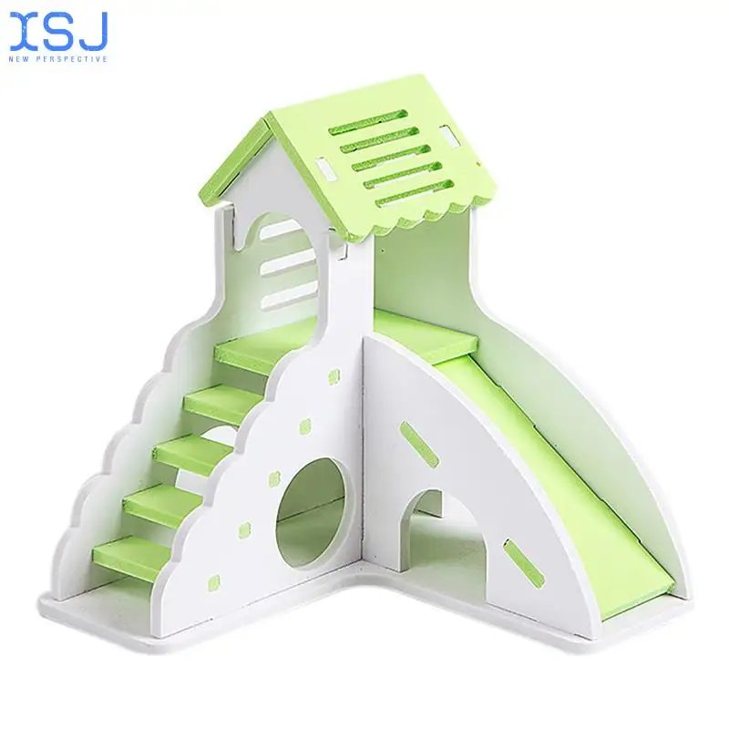 

Wood Plastic Board Hamster Hideout House Non-Toxic Double Layer Hamster House Small Pet Hideout Chinchilla Guinea Pet Supplies