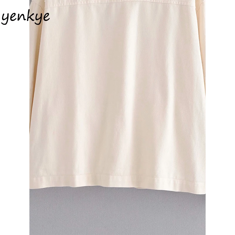 

Fashion Women Faux Pearl Appliques Jacket Long Sleeve Single-Breasted Button Pockets Autumn Coats Vintage Oversize Outerwear