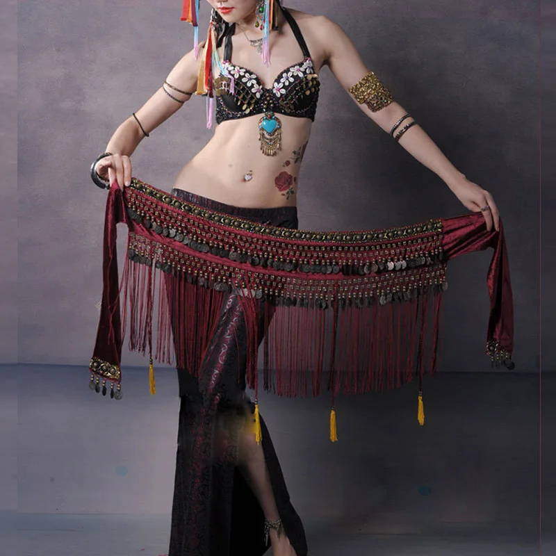 

Belly Dance Hip Scarf Coin Belt Tribal Costume Fringe Tassel Belt Copper Pole Dancing Waist Belt On Sale Bellydance Accessories
