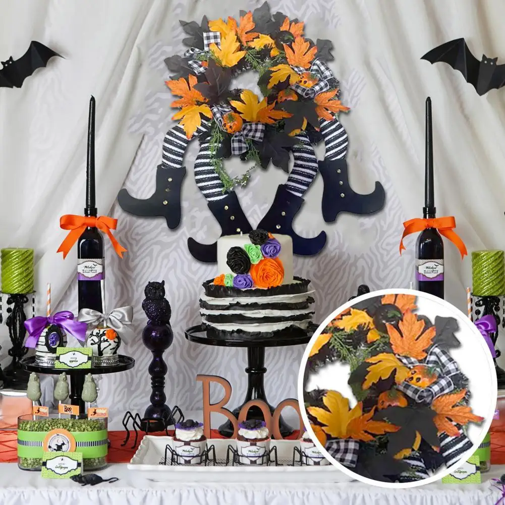 

Holiday Wreath Exquisite Workmanship Anti-fade Plastic Witch Leg Halloween Hanging Wreath for Home