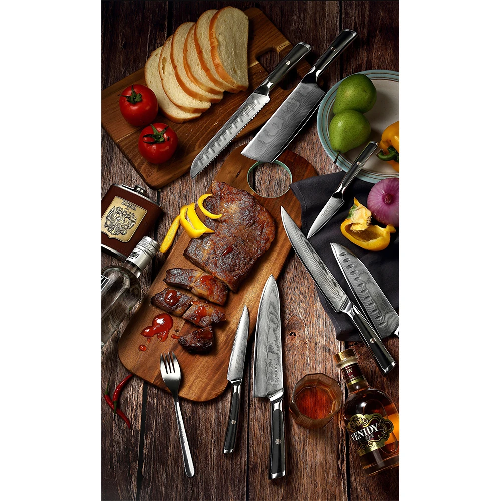 

Professional 8" Damascus Steel Chef Knife Japanese Vg10 Core Blade Razor Sharp Kitchen Knives G10 Handle Meat Slicer