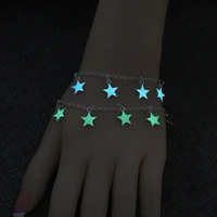 2021 european and american style blue five pointed star tassel anklet retro luminous star bracelet anklet ornaments hand jewelry