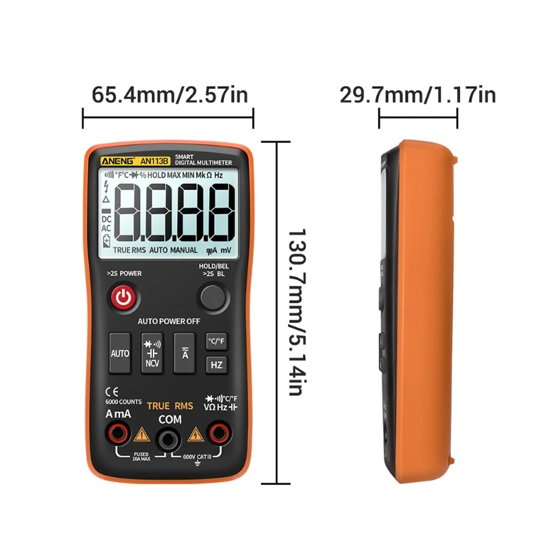 

Digital Multimeter True RMS w Temperature Tester 6000 Counts Auto-Ranging AC/DC
