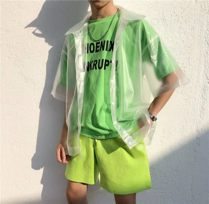 

streetwear couples Plastic transparent blouses short sleeve shirt women clothes waterproof blouse Clear pvc chic shirts snap