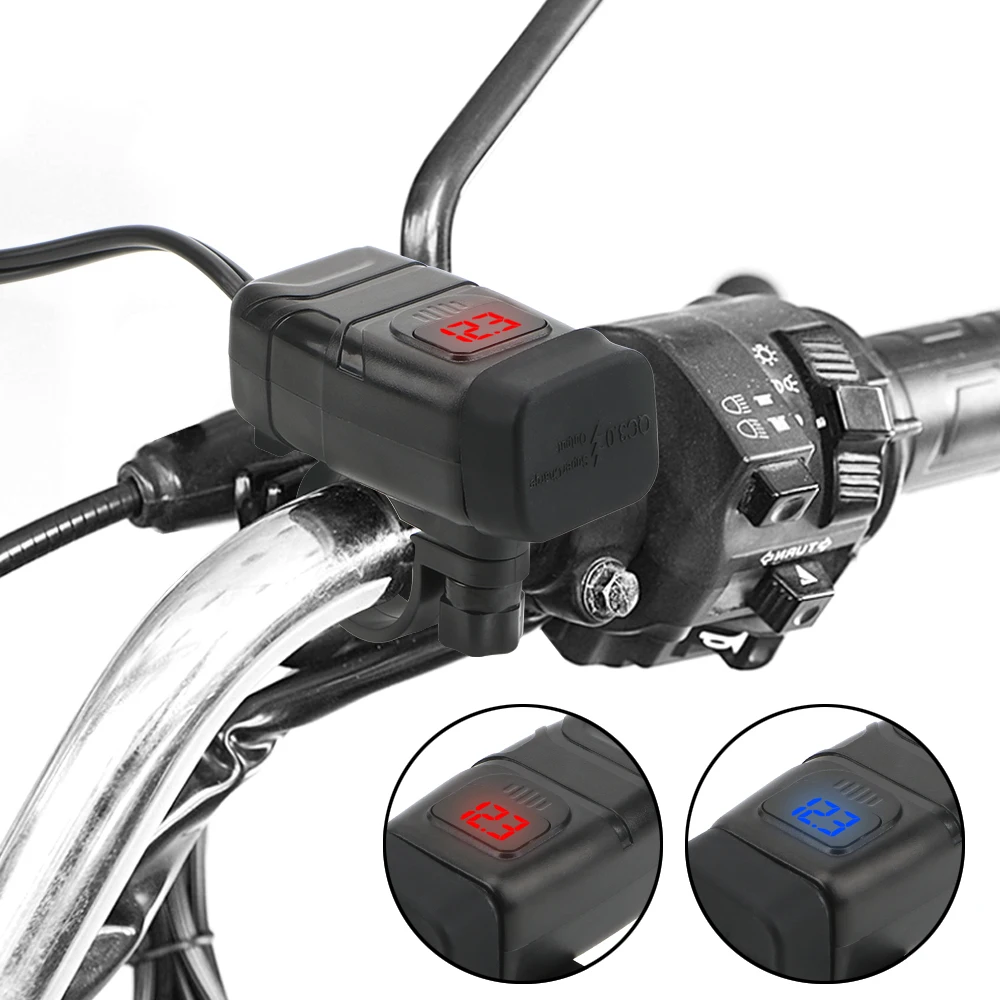 

Аксессуары для мотоциклов LEEPEE с выключателем ВКЛ./ВЫКЛ., зарядное устройство с двумя USB-портами, цифровой вольтметр, адаптер QC 3,0, быстрое зар...