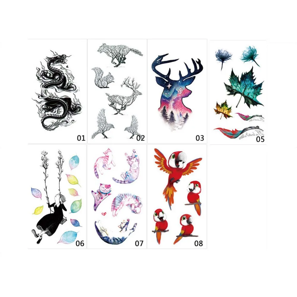 3 листа временные тату наклейки на тело для мужчин и женщин цветной олень кошка