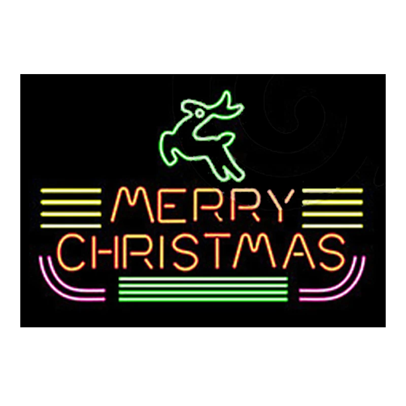 

MERRY CHRISTMAS Deer Custom Handmade Real Glass Tube Store Shop Bar PUB KTV Motel Home Gift Decoration Display Neon Sign 24“X20"