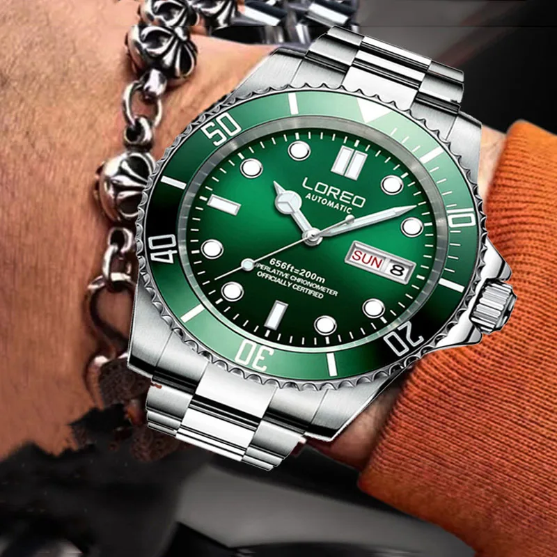 LOREO 200 м водонепроницаемые часы Submarin Роскошные Брендовые Часы Автоматические с