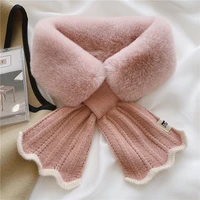 winter plush fake collar faux fur rabbit fur scarf women korea fashion all match solid color soft warm knitted scarves ladies