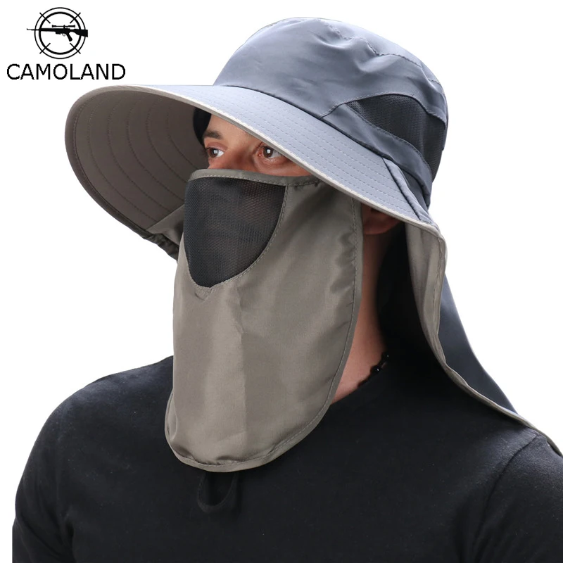 CAMOLAND Bucket Hat With Face Neck Flap Women Summer UV Protection Sun Hat Male Outdoor Breathable Mesh Hiking Fishing Caps