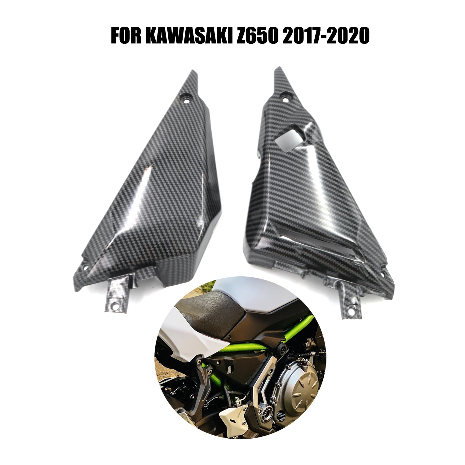 Motorcycle ABS With Carbon Fiber Paint Front Frame Side Cover Cowl Panel Trim Body Fairings For Kawasaki Z650 2017 - 2020