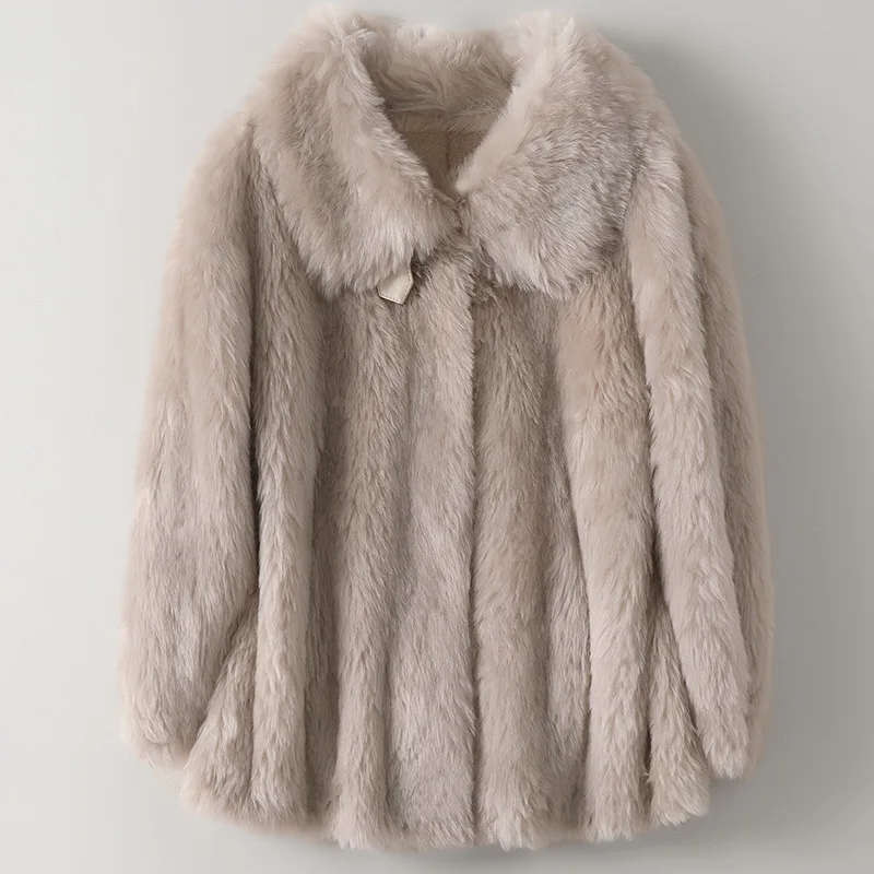 Wool Fur Coat Women's New Loose Cashmere Jacket In Spring 2021 Mid-Length White Thick Warm High Quality Outwear Wide-waisted