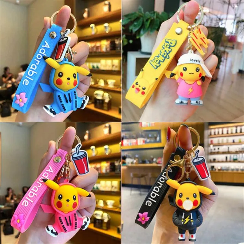 

Pokemon Cute Pikachu Anime Figure Silica Gel Car Key Chain Action Figure Toys Cartoon Pendant Knapsack Pendant Pokemon Toy