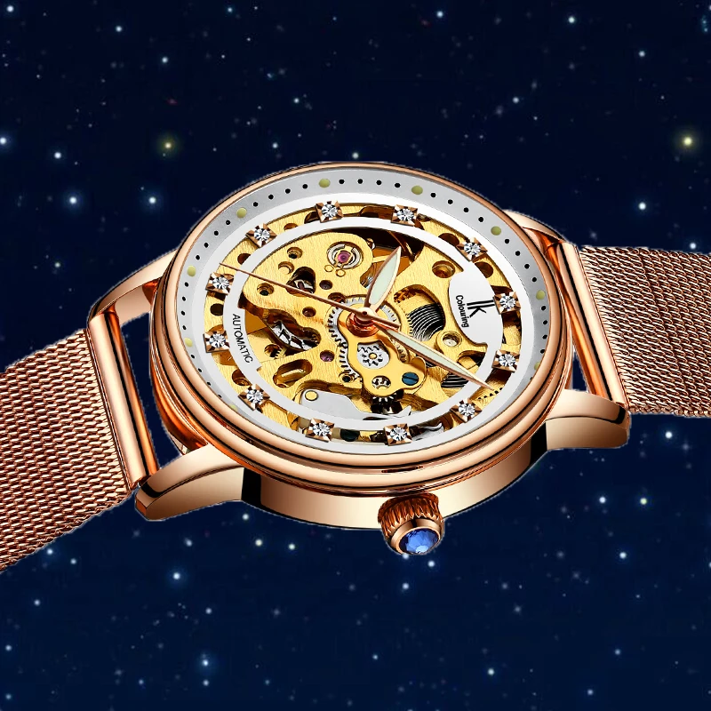 Новые часы браслет из нержавеющей стали с сетчатым ремешком розового золота