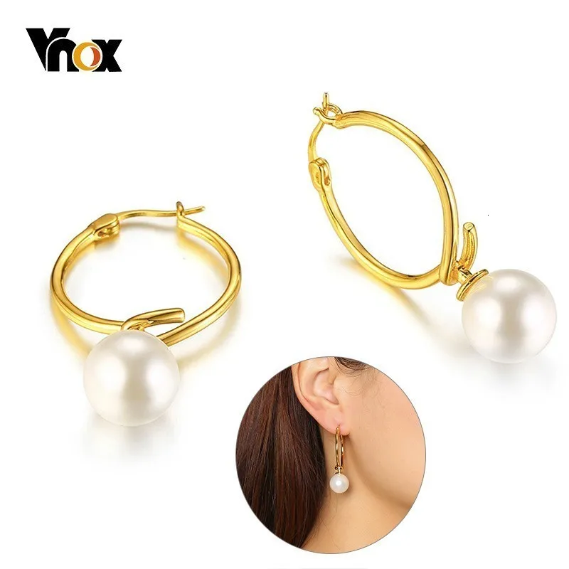 Vnox элегантные женские серьги-кольца круглый искусственный жемчуг Висячие