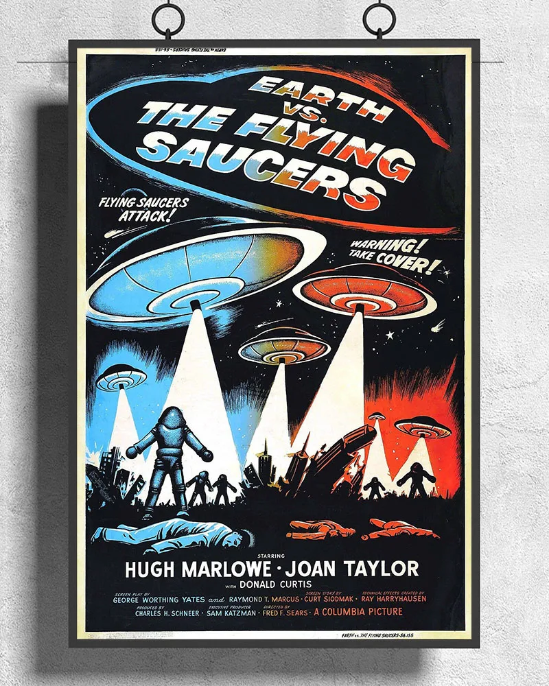 

L346 EARTH VS. THE FLYING SAUCERS Movie 1956 Sci-Fi Aliens Silk Fabric Poster Art Decor Indoor Painting Gift