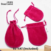 dreamcarnival 1989 new fuchsia color gift packaging for jewelry ring earring bracelet necklace velvet drawstring pouch wholesale
