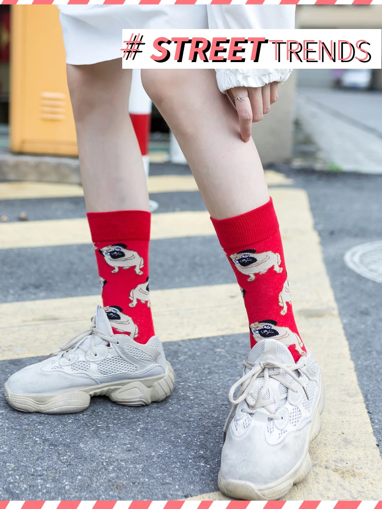 Длинные хлопковые носки Harajuku Kawaii Happy для мужчин и женщин качественные забавные