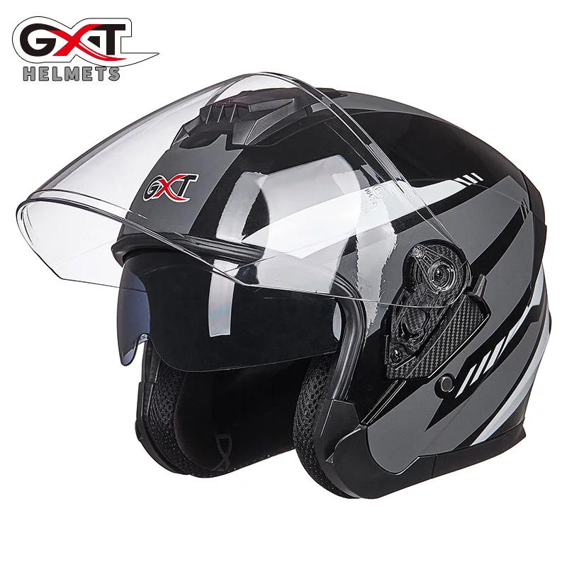 

GXT Double lens Motorcycle helmet Men's Vintage Motorbike open face helmet Women's Retro scooter half helmet Moto casco Casque