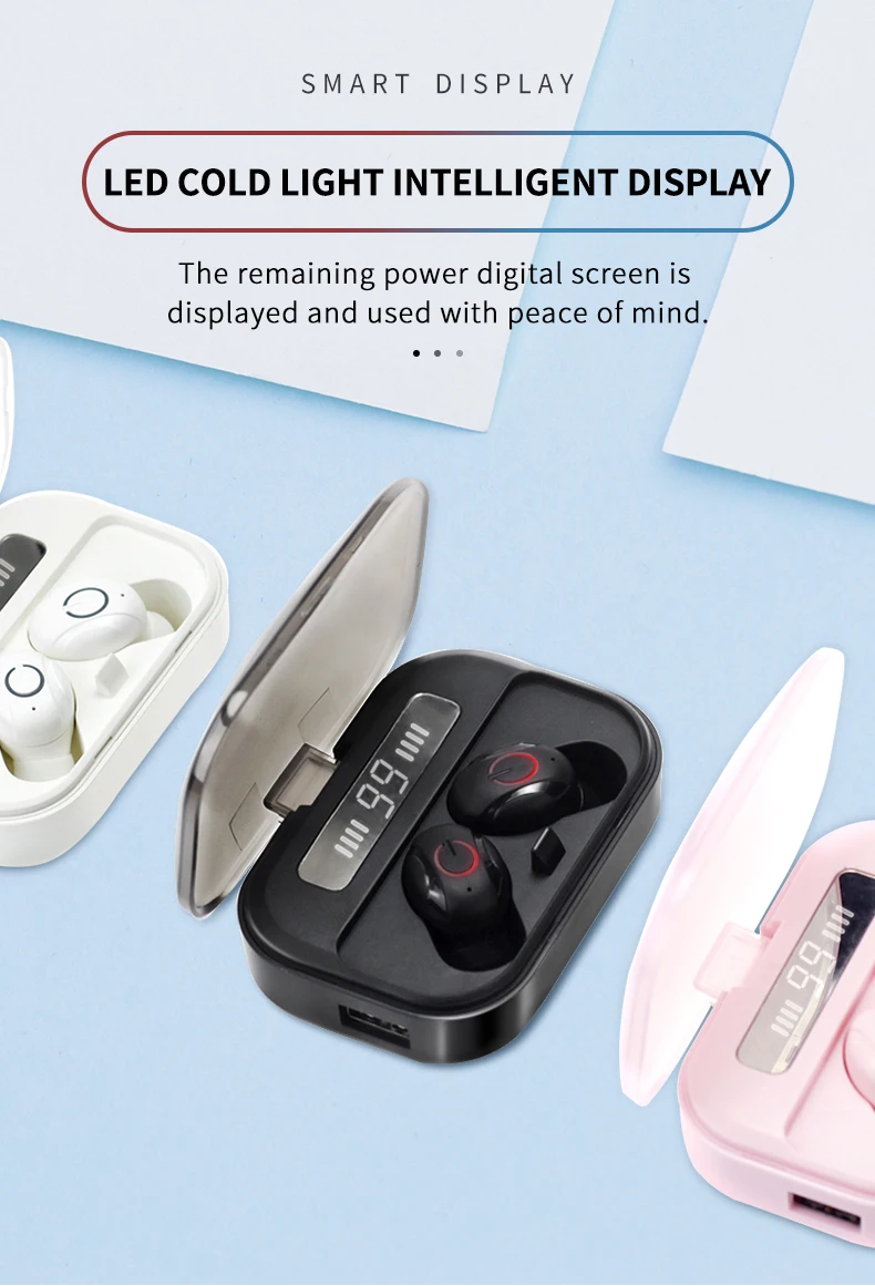 Ture Беспроводные стерео Bluetooth наушники с микрофоном, дисплей питания, музыкальная кнопка управления, Bluetooth наушники-вкладыши для смартфона