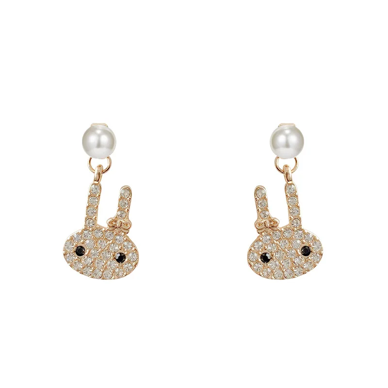 

South Korea advanced sense full drill rabbit earstuds network celebrity temperament pearl S925 silver needle earrings
