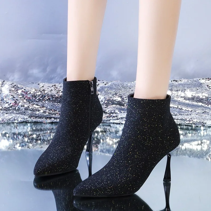 Women Boots Corduroy Butterfly-knot Boots Sexy High Heels Party Shoes Winter plus velvet Keep Warm Female Boots zapatos de mujer