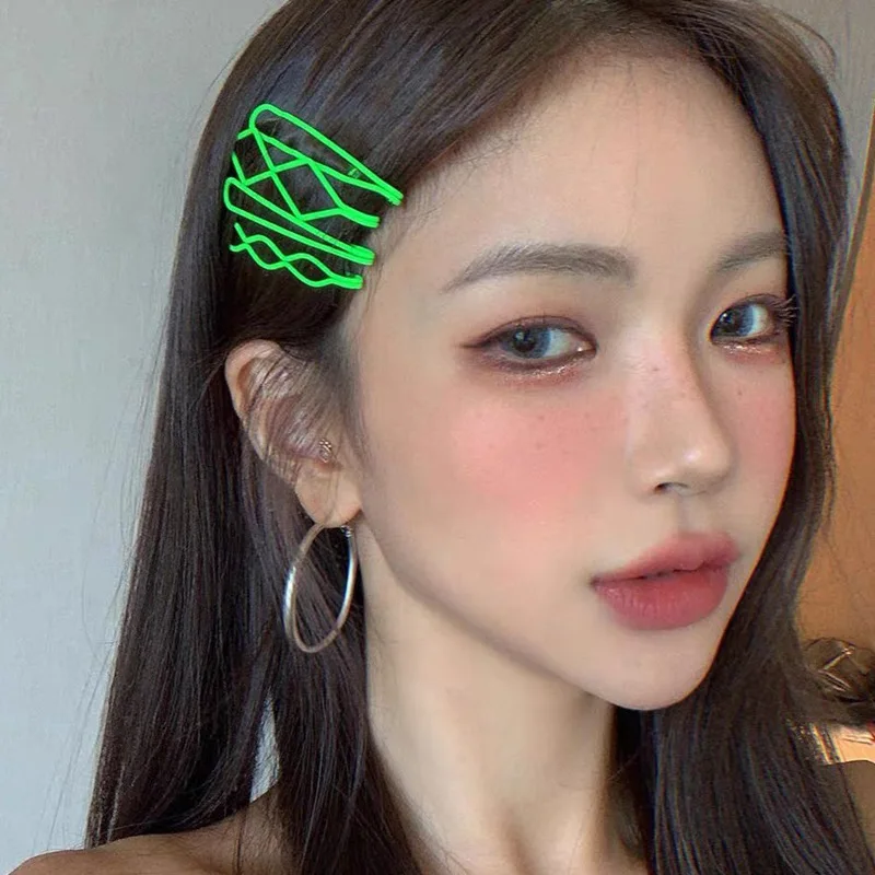 

Summer Bright Neon Color Hairpins Set Hollow Out Geometric Wavy Hair Clips Hair Grips For Women Girls Cute Barrettes Side Clips