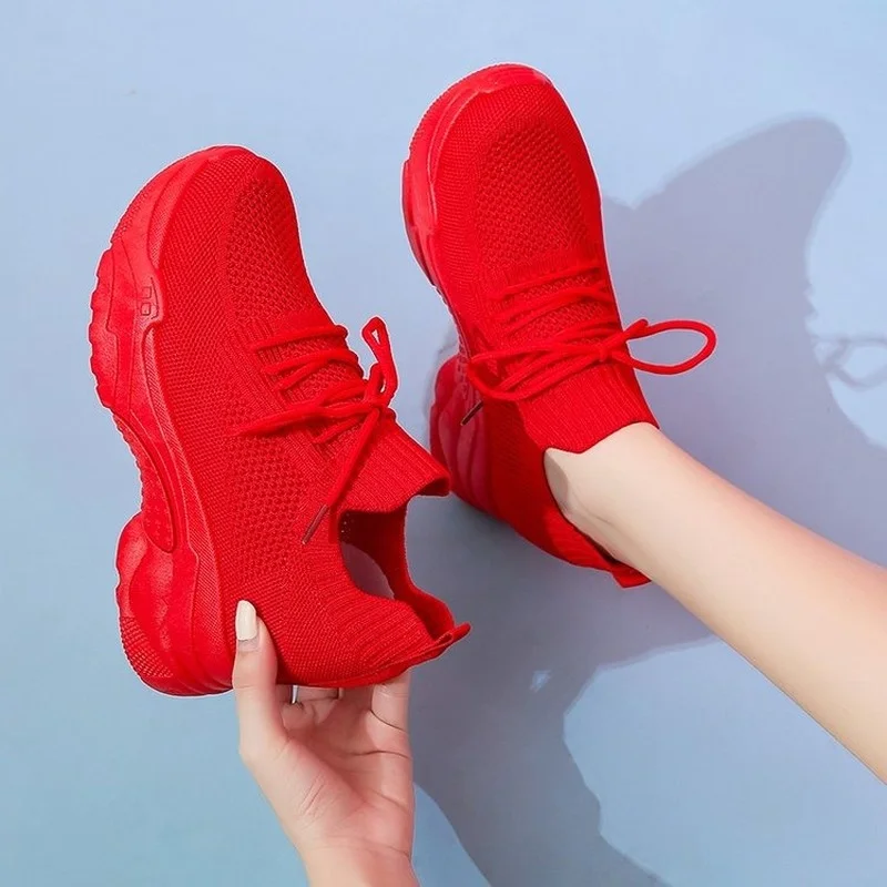 

2021 Autumn High Platform High Heels Women Thick Sole Shoes Heels Wedge Sneakers Breathable Mesh Casual Shoes Woman