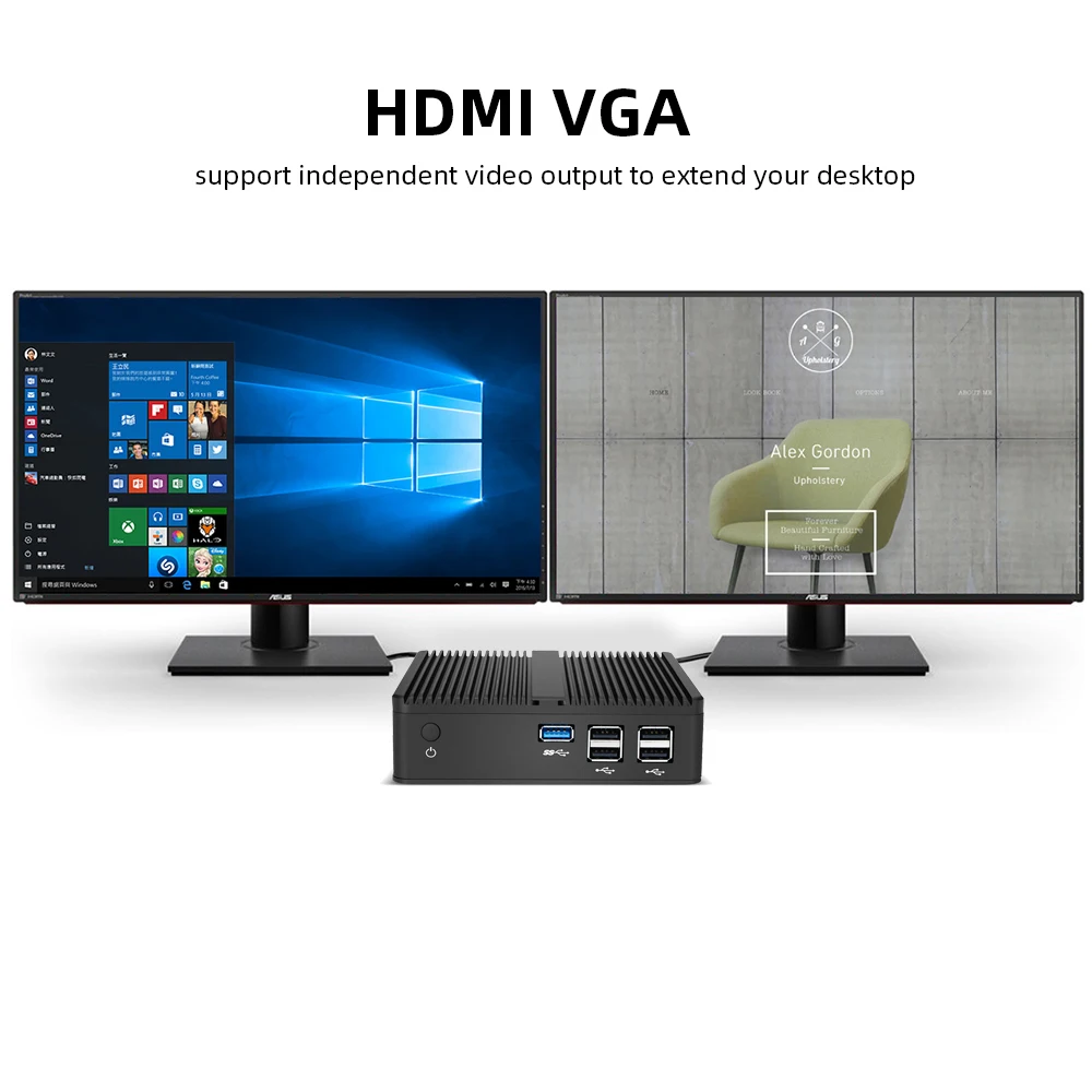 Fanless Mini PC Intel Pentium N3510 Quad-Cores HTPC 2.4G WiFi Gigabit Ethernet Windows 7810 Linux 6USB HDMI VGA Display