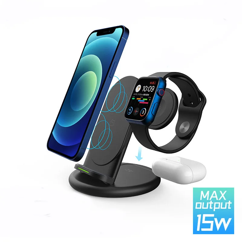 

15W Fast Wireless Charger Stand For iPhone 12 11 iWatch 3 in 1 Dock Station For Galaxy Buds Samsung Watch Active Watch 4 Charger