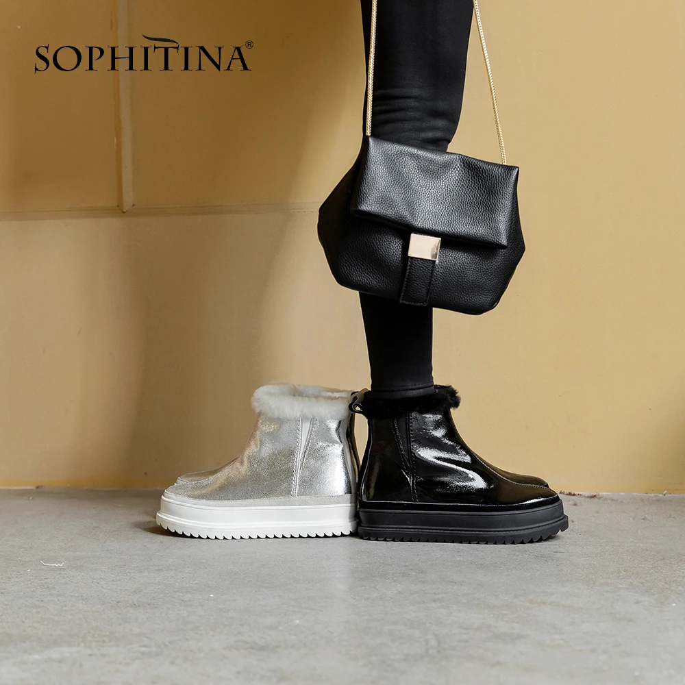 SOPHITINA/Модные женские ботинки Зимние однотонные Модные ботильоны из коровьей