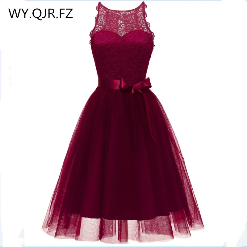 

CD-1644J#Short Bridesmaid Dresses Yarn Burgundy Pink Dark blue Wedding Party Prom Dress Sisters regiment girls Cheap Wholesale