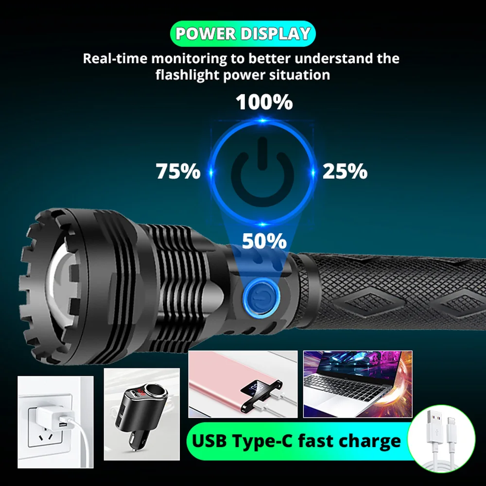 Самый мощный светодиодный фонарик XHP90 масштабируемый тактический XHP70 USB